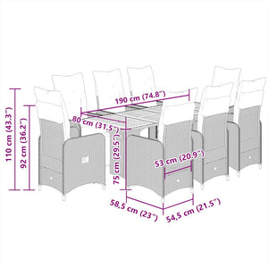 Caféset med dynor 9 delar konstrotting grå