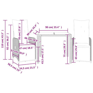 Caféset med dynor 3 delar konstrotting grå