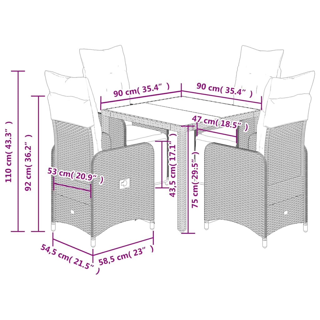Caféset med dynor 5 delar konstrotting grå