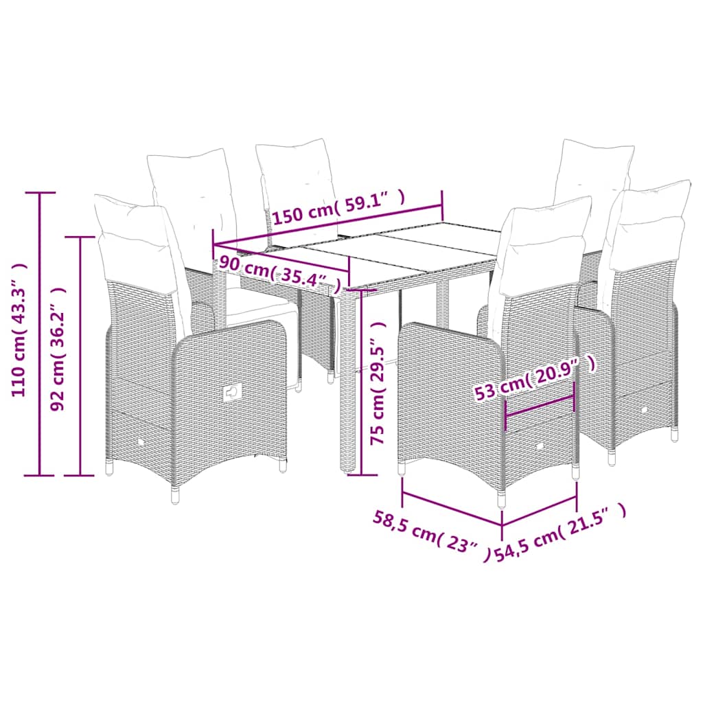 Caféset med dynor 7 delar konstrotting grå