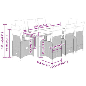 Caféset med dynor 9 delar konstrotting grå