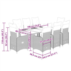 Caféset med dynor 9 delar konstrotting grå