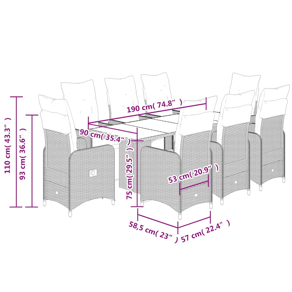 Caféset med dynor 9 delar konstrotting brun