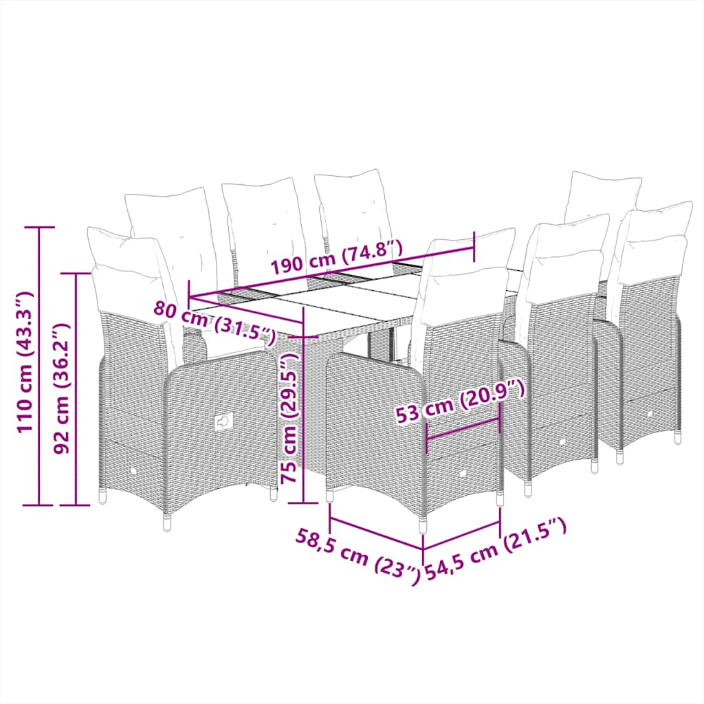 Caféset med dynor 9 delar konstrotting brun