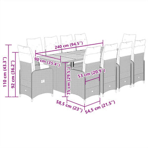 Caféset med dynor 9 delar konstrotting svart