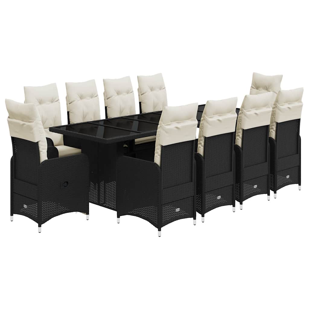 Matgrupp för trädgården med dynor 11 delar svart konstrotting