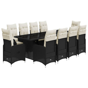 Matgrupp för trädgården med dynor 11 delar svart konstrotting