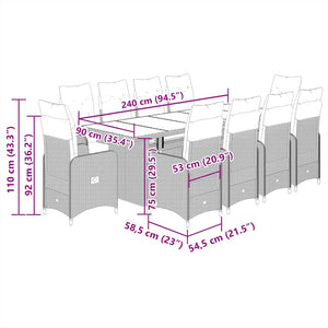 Matgrupp för trädgården med dynor 11 delar svart konstrotting