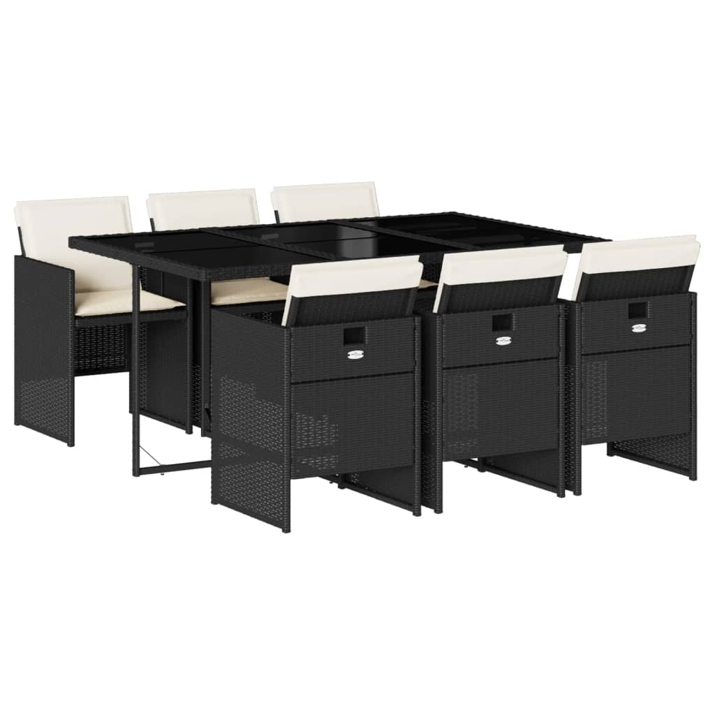 Matgrupp för trädgården med dynor 7 delar svart konstrotting