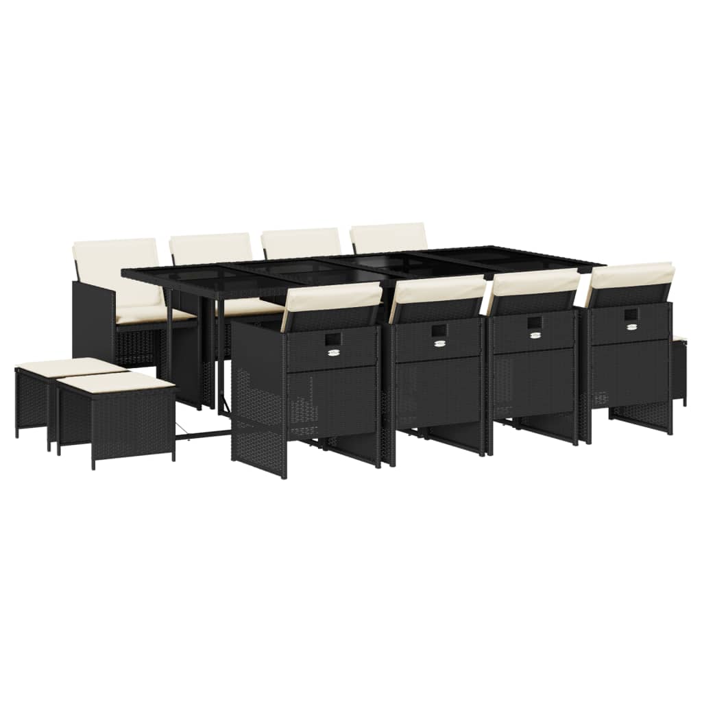 Matgrupp för trädgården med dynor 13 delar svart konstrotting