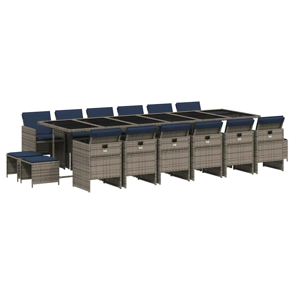 17 delar trädgårdsmatgrupp med dynor grå polyrotting