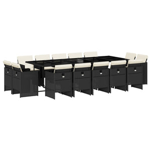 Matgrupp för trädgården med dynor 15 delar svart konstrotting