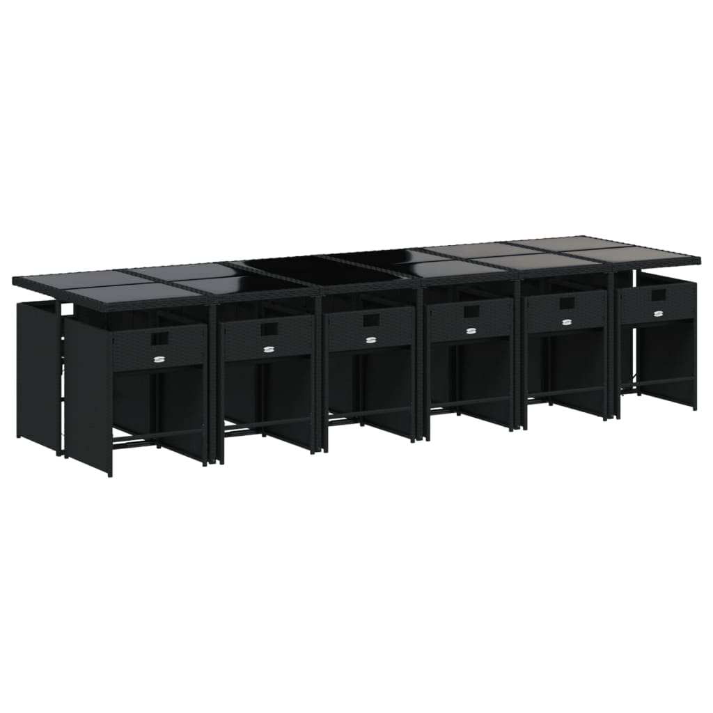 Matgrupp för trädgården med dynor 13 delar svart konstrotting