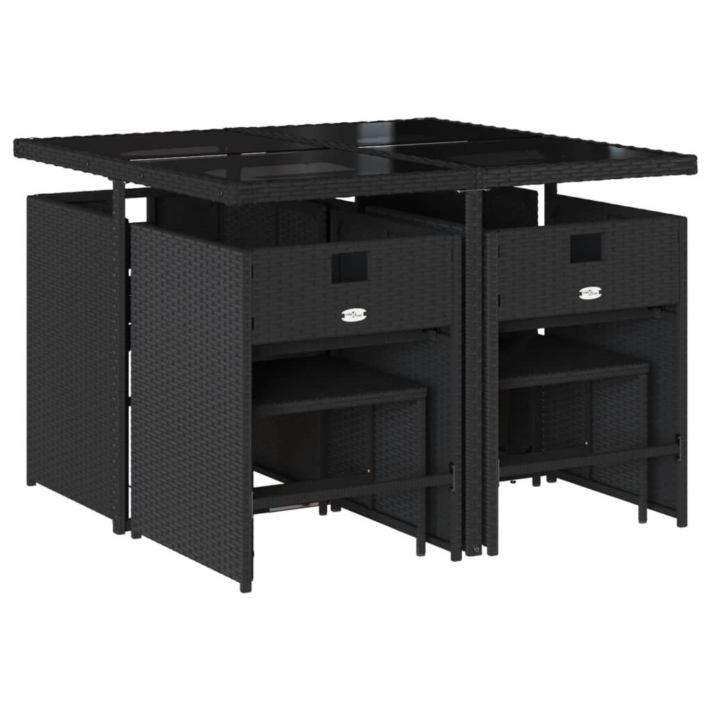 Matgrupp för trädgården med dynor 9 delar svart konstrottning