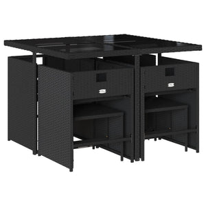 Matgrupp för trädgården med dynor 9 delar svart konstrottning