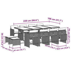 Matgrupp för trädgården med dynor 13 delar svart konstrotting