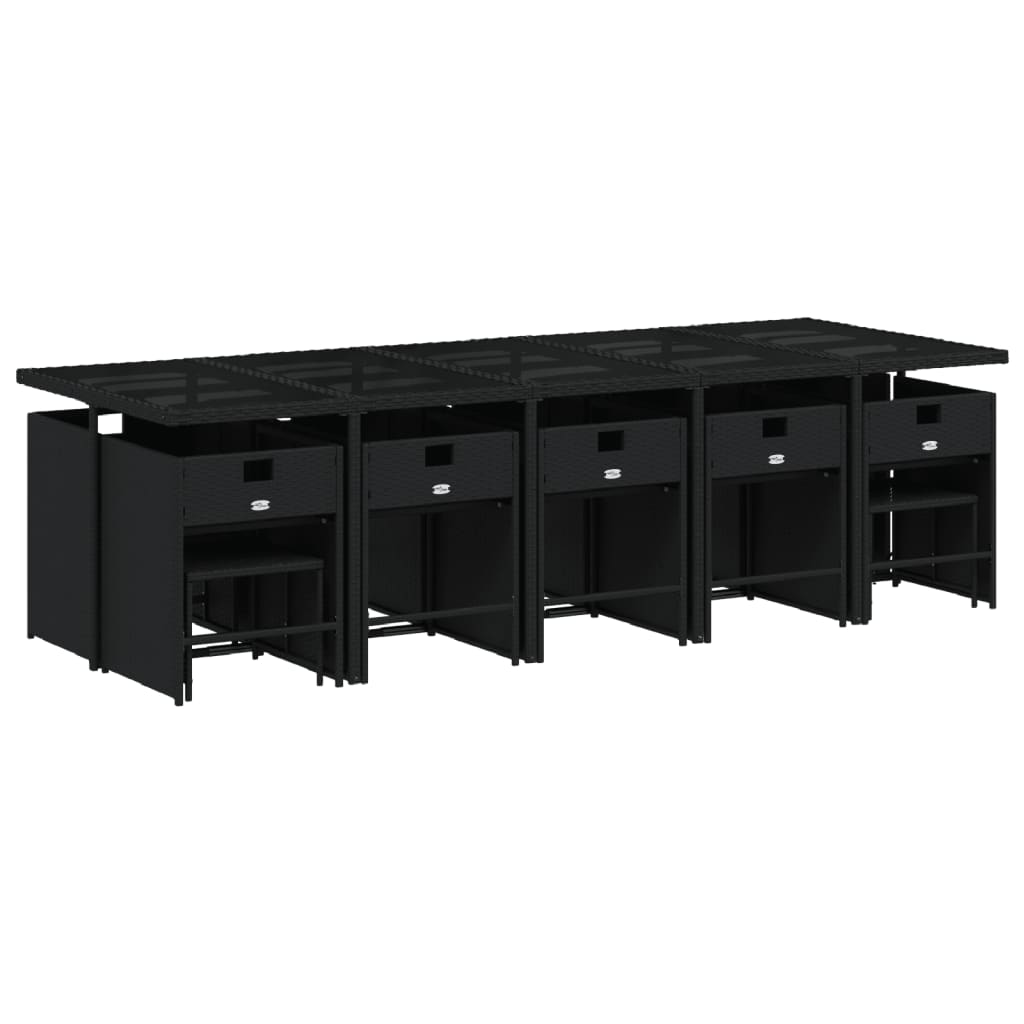 Matgrupp för trädgården med dynor 15 delar svart konstrotting