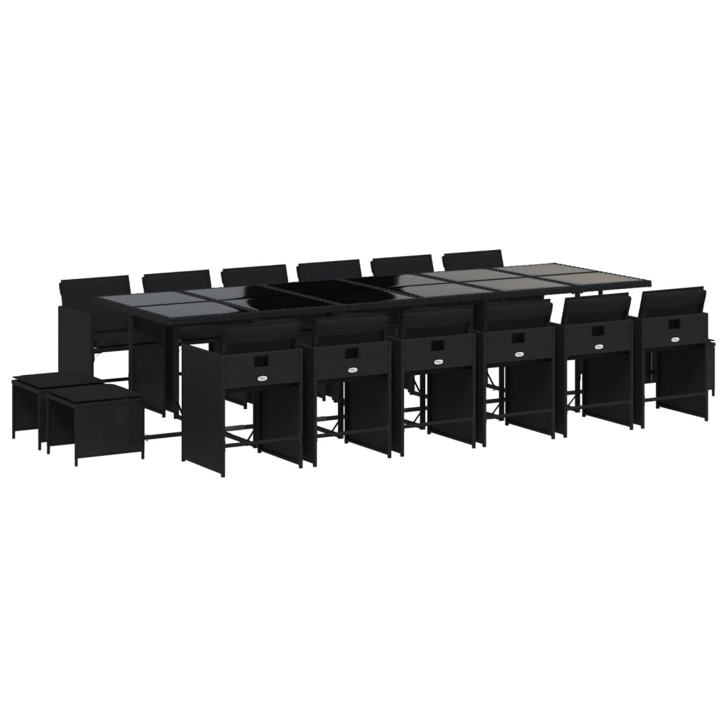 Matgrupp för trädgården med dynor 17 delar konstrotting svart