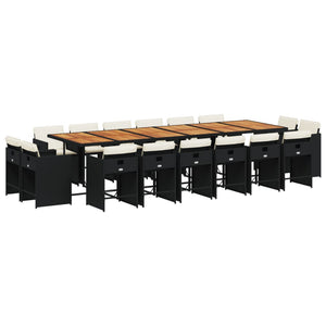 Matgrupp för trädgården med dynor 17 delar konstrotting svart