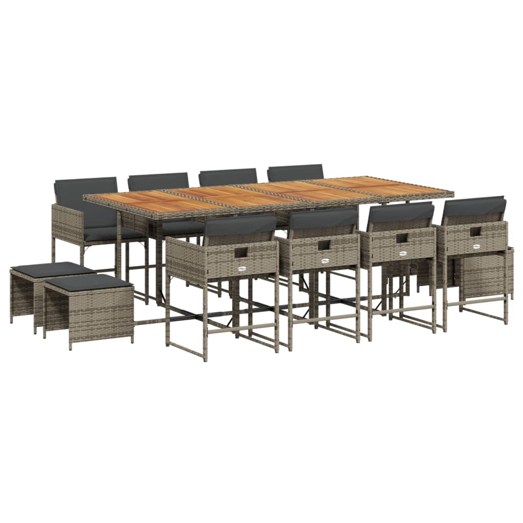 Matgrupp för trädgården med dynor 13 delar grå konstrotting