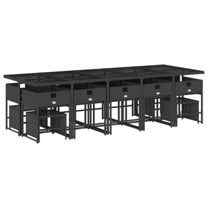 Matgrupp för trädgården med dynor 15 delar svart konstrotting