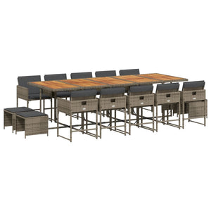 Matgrupp för trädgården med dynor 15 delar grå konstrotting