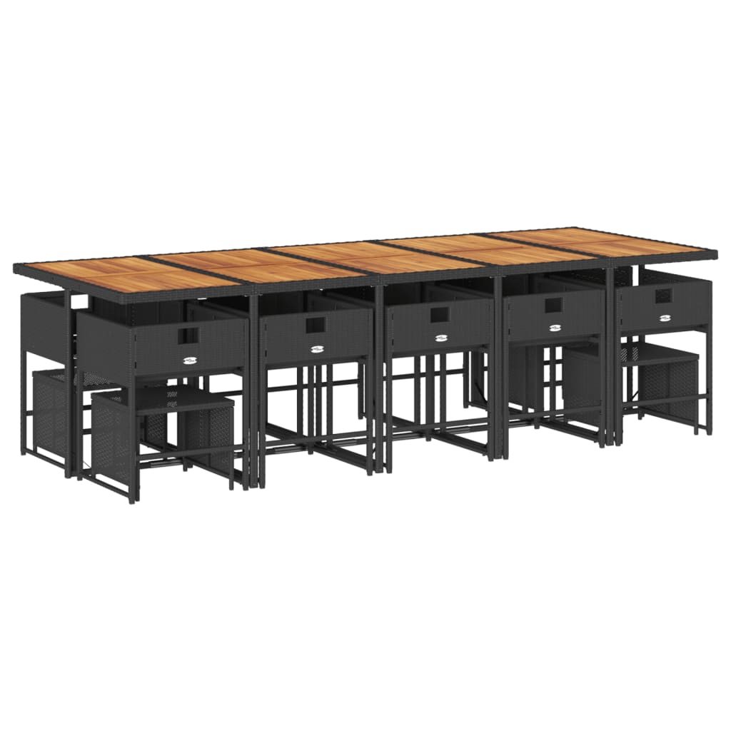 Matgrupp för trädgården med dynor 15 delar svart konstrotting