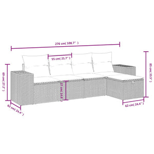 Loungegrupp för trädgården med dynor 5 delar brun konstrotting