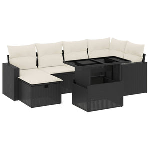 Soffgrupp för trädgården med dynor 7 delar svart konstrotting