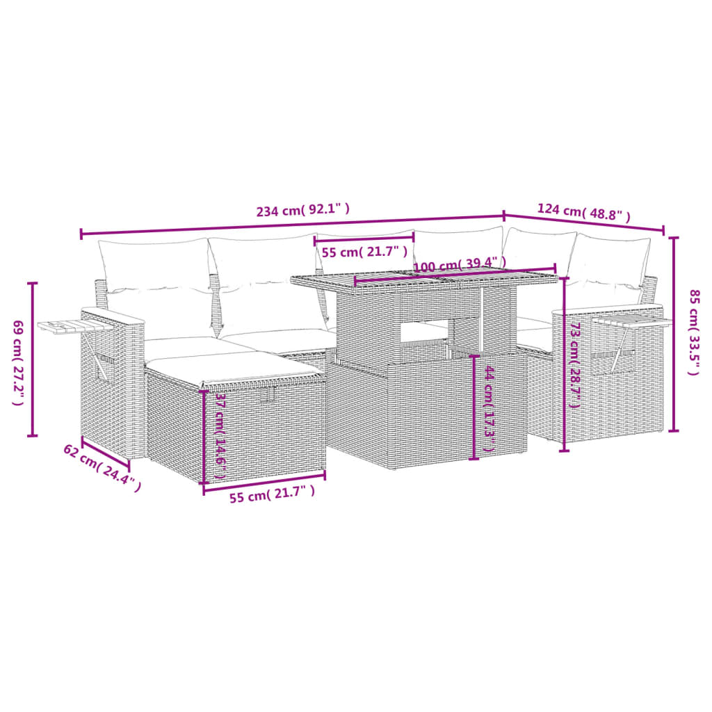 Soffgrupp för trädgården med dynor 7 delar svart konstrotting