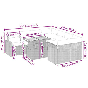 Soffgrupp för trädgården med dynor 9 delar beige konstrotting