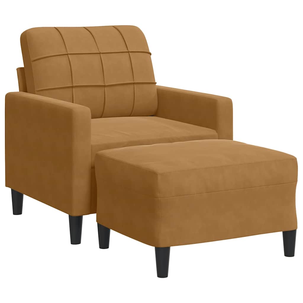 Fåtölj med fotpall Brun 60 cm sammet
