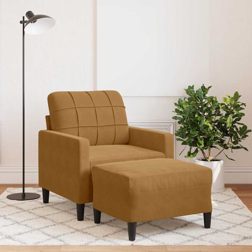 Fåtölj med fotpall Brun 60 cm sammet
