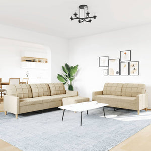 Soffgrupp med fotpall 3 delar gräddvit tyg