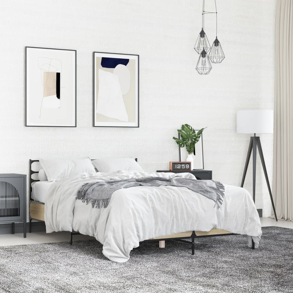 Sängram sonoma-ek 140x200 cm konstruerad trä och metall