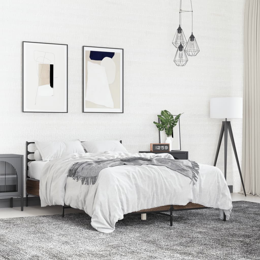 Sängram brun ek 135x190 cm konstruerat trä och metall