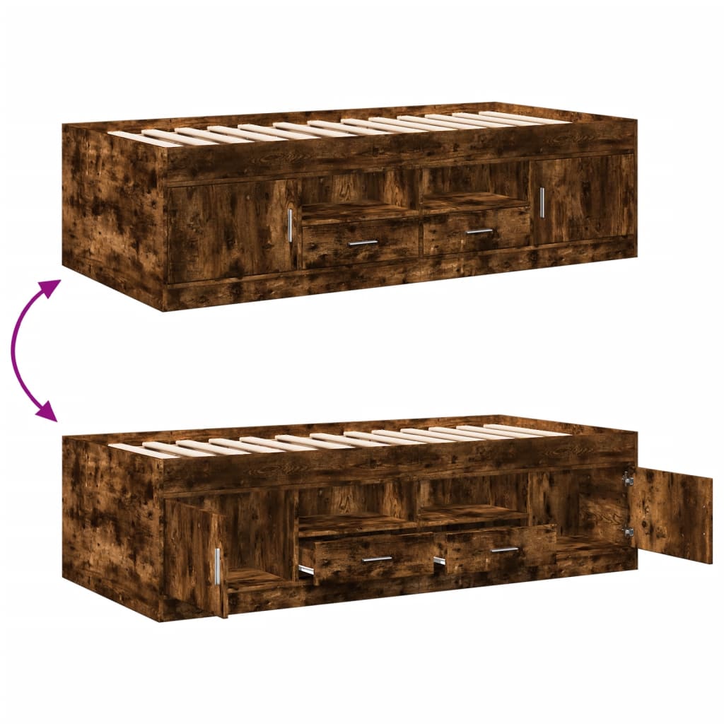 Dagbädd med lådor utan madrass rökfärgad ek 90x200 cm