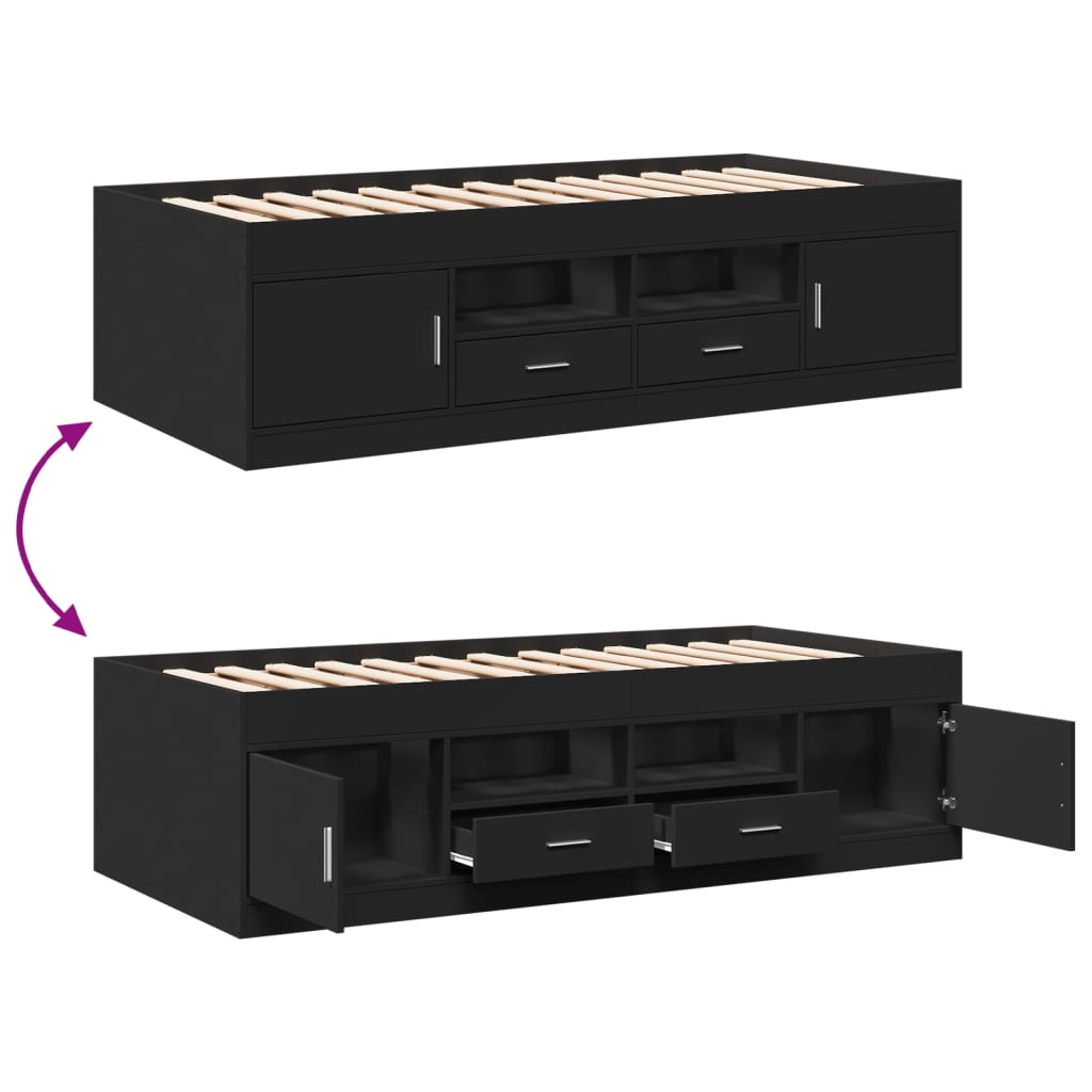 Dagbädd med lådor utan madrass svart 90x190 cm