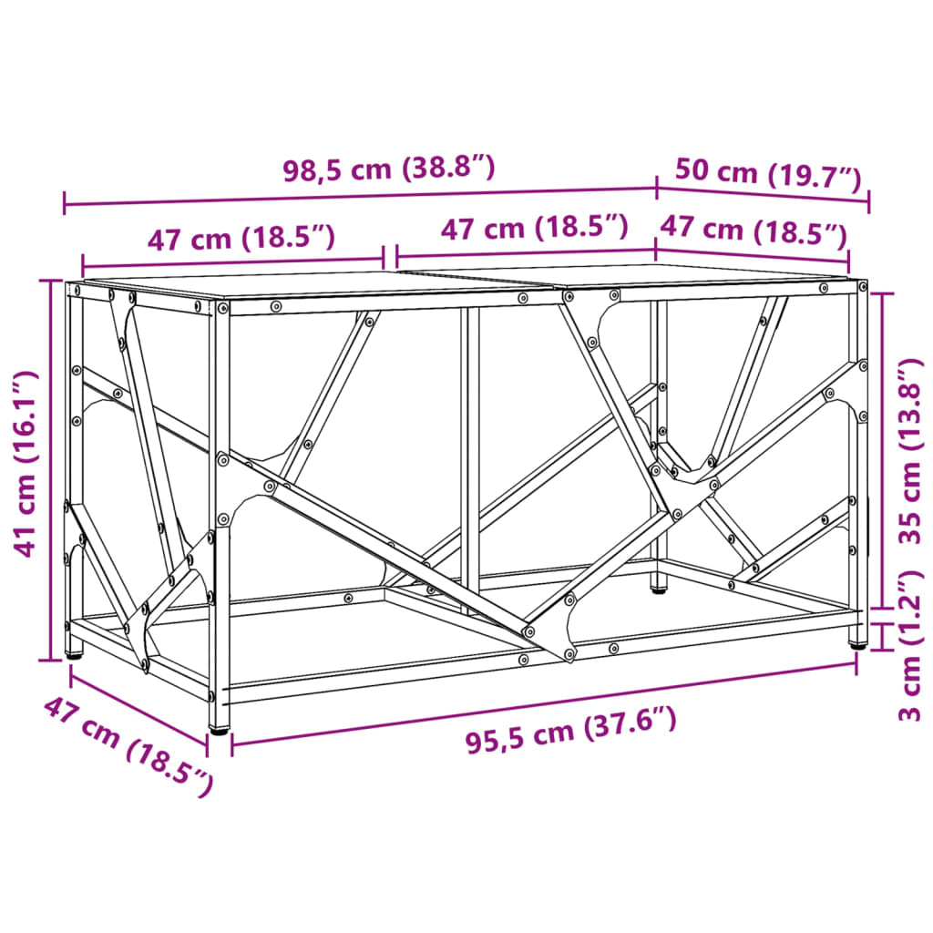 Soffbord med svart glasskiva 98,5x50x41 cm stål