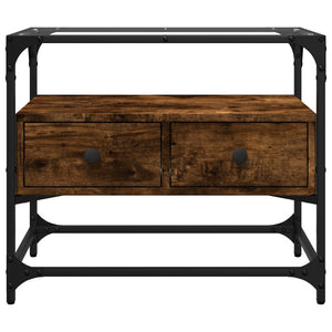 Tv-bänk med glasskiva rökfärgad ek 60x35x51 cm konstruerat trä