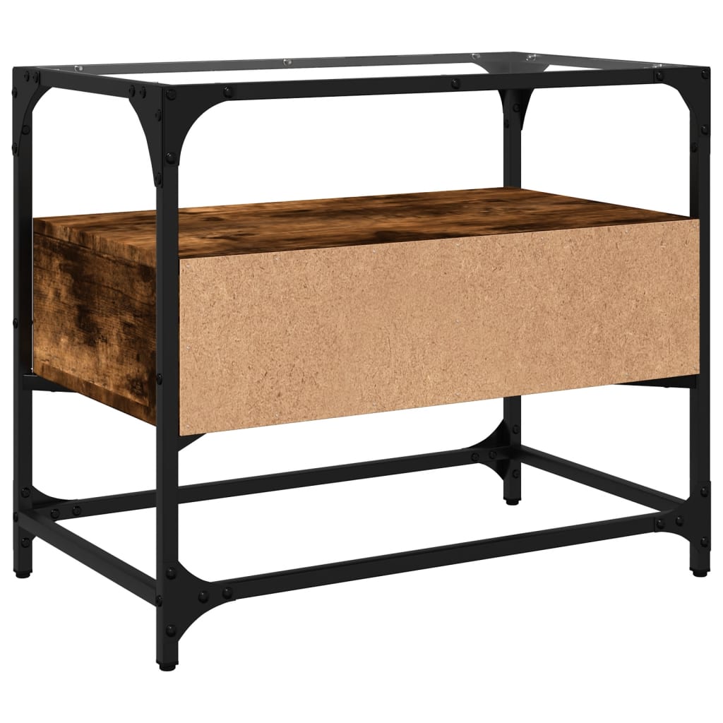 Tv-bänk med glasskiva rökfärgad ek 60x35x51 cm konstruerat trä