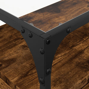 Tv-bänk med glasskiva rökfärgad ek 60x35x51 cm konstruerat trä