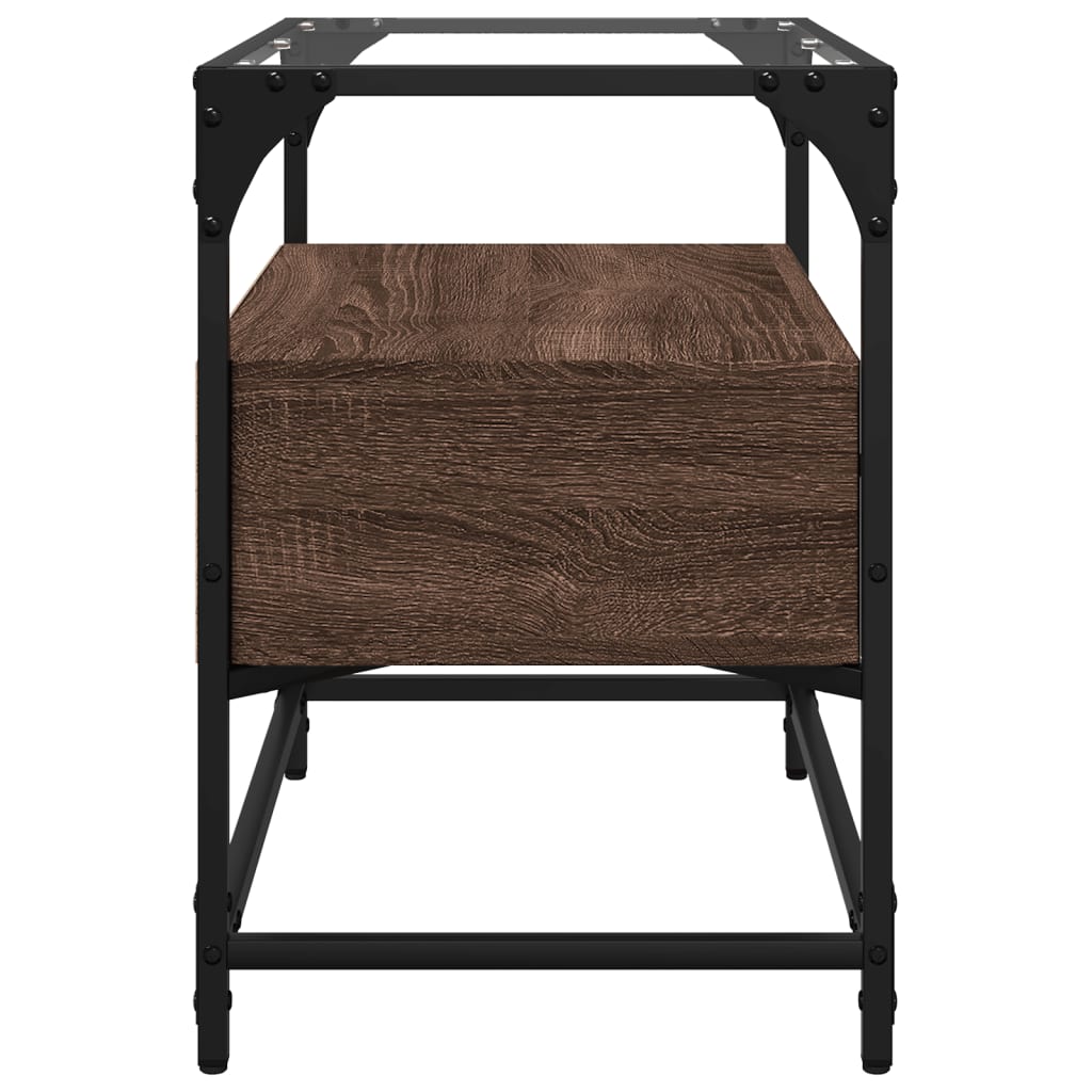 Tv-bänk med glasskiva brun ek 60x35x51 cm konstruerat trä