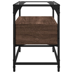 Tv-bänk med glasskiva brun ek 60x35x51 cm konstruerat trä