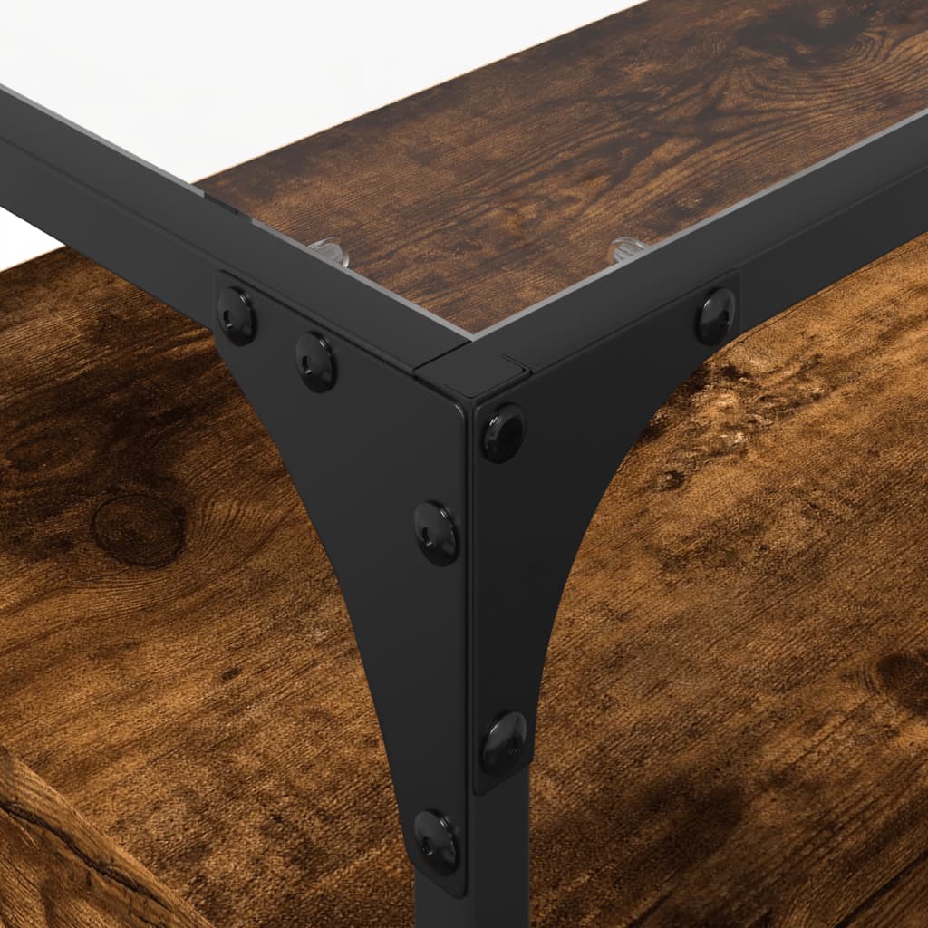 Tv-bänk med glasskiva rökfärgad ek 80x35x51 cm konstruerat trä