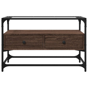Tv-bänk med glasskiva brun ek 80x35x51 cm konstruerat trä