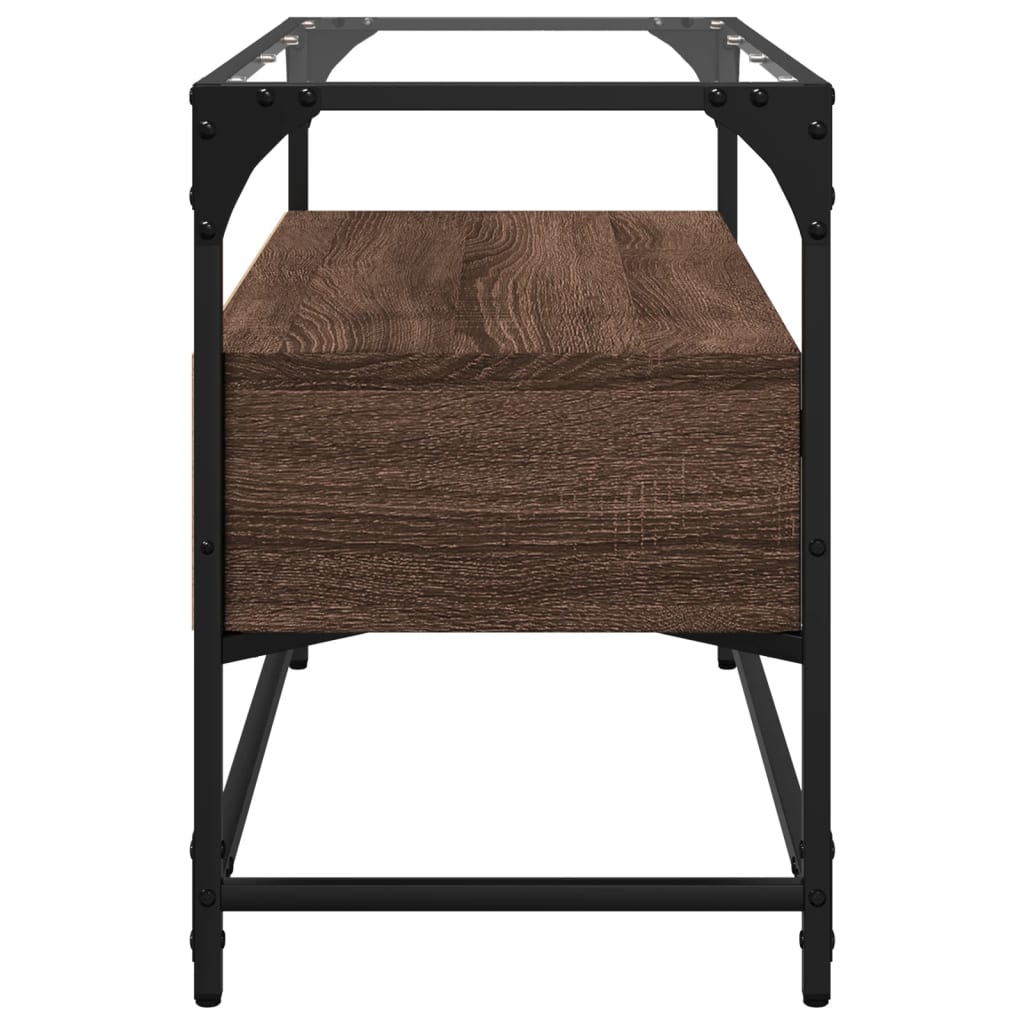 Tv-bänk med glasskiva brun ek 80x35x51 cm konstruerat trä