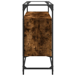 Skänk med glasskiva rökfärgad ek 98x35x81 cm konstruerat trä