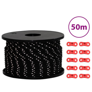 Tältlina med reflekterande remsor och fästen 50 m 5 mm