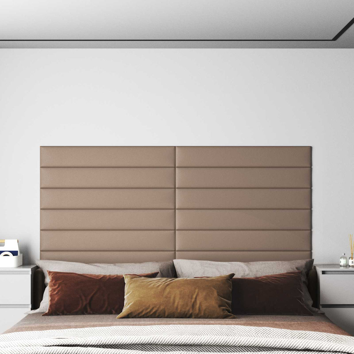 Väggsänggavel 12 st 90 x 15 cm Cappuccino tyg